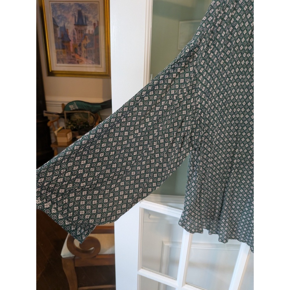 J. Jill Green White Geometric Medallion Rayon Button Down Blouse 2X